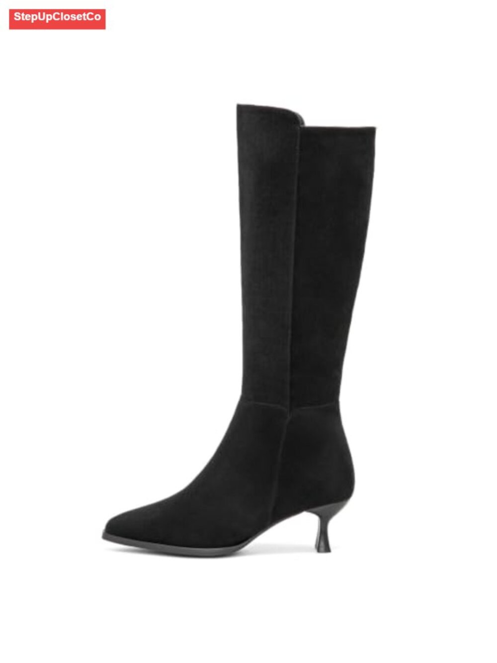 Kitten Heel Knee High Boots Faux Suede Pointed Toe Dressy